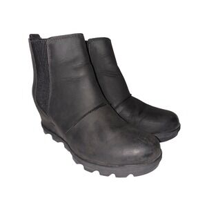 Sorel 8.5 Wedge Ankle Boots Black Leather Women's